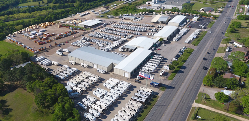 Aerial view of a Fun Town RV dealership lot